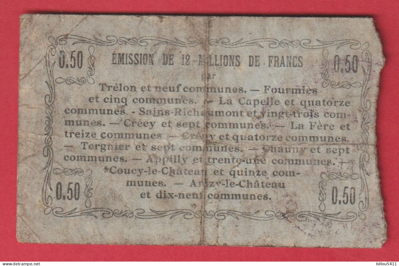 Billet Cinquante Centimes, Bon Règional De Departements Du Nord, De L'Aisne Et De L'Oise 1916 - Notgeld