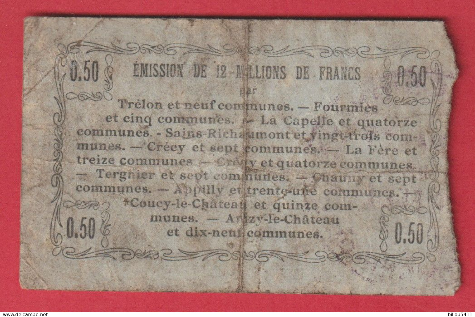 Billet Cinquante Centimes, Bon Règional De Departements Du Nord, De L'Aisne Et De L'Oise 1916 - Bons & Nécessité