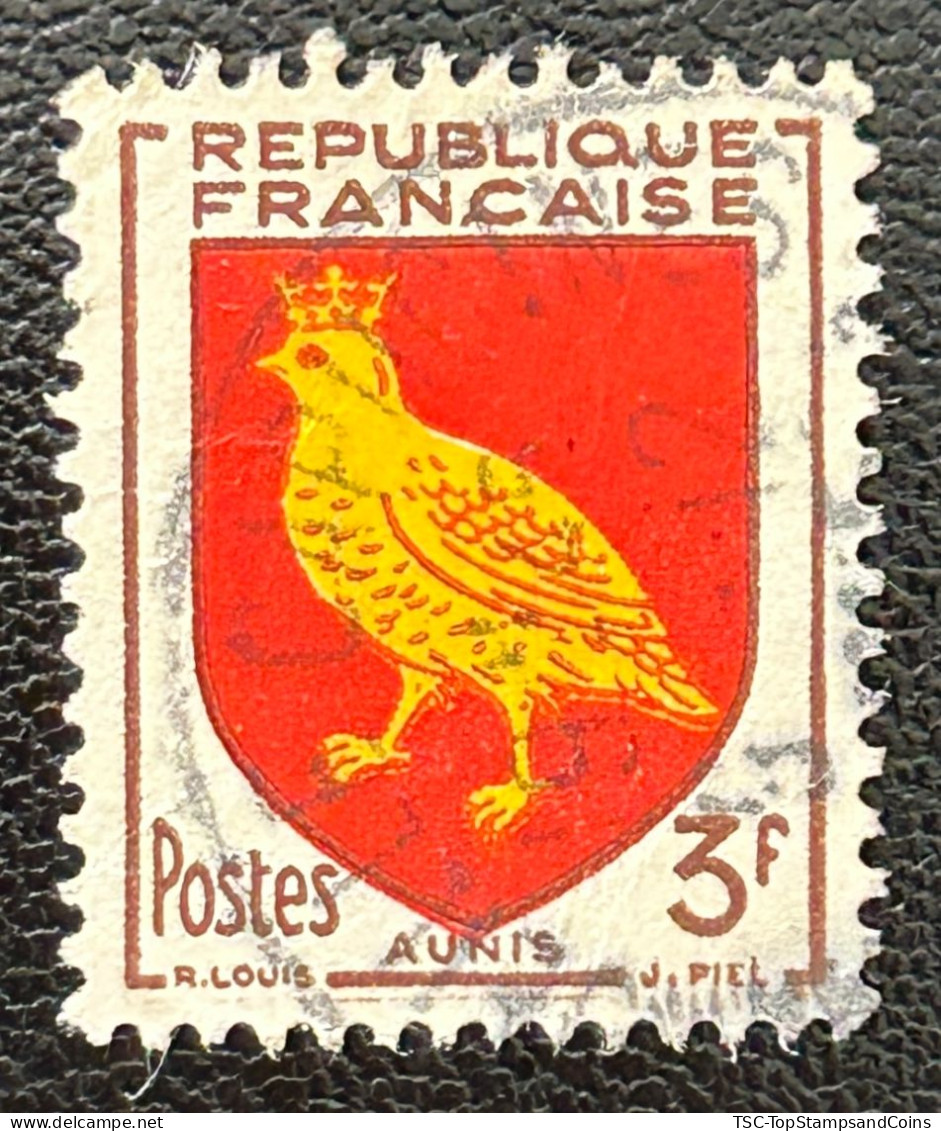 FRA1004U9 - Armoiries De Provinces (VII) - Aunis - 3 F Used Stamp - 1954 - France YT 1004 - 1941-66 Escudos Y Blasones