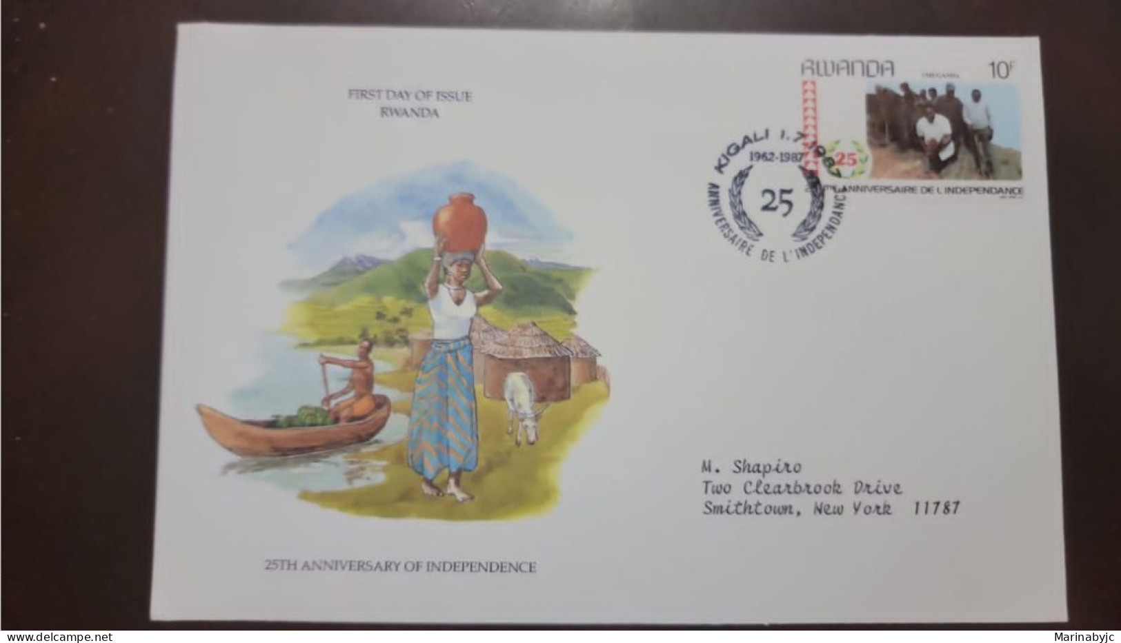 P) 1987 RWANDA, 25TH ANNIVERSARY OF INDEPENDENCE, CIRCULATED TO NEW YORK, FDC, FX - Otros & Sin Clasificación