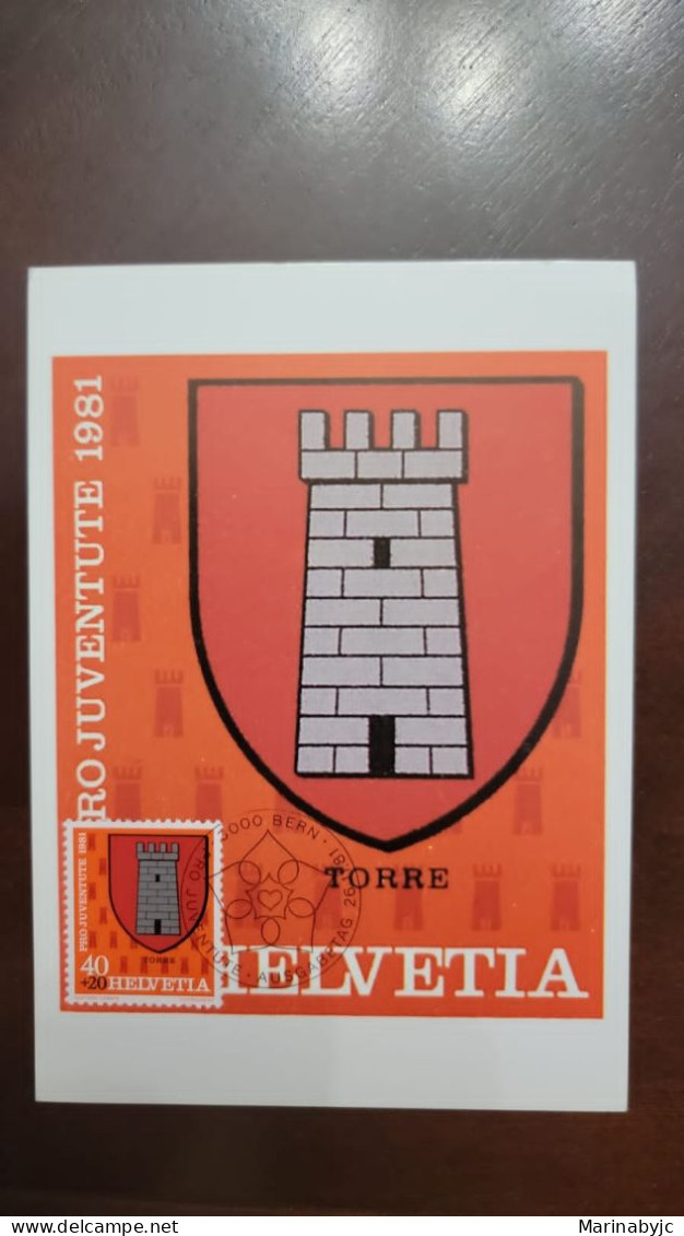 P) 1981 SWITZERLAND HELVETIA, PRO JUVENTUTE, MUNICIPAL COAT OF ARMS, MAXIMUM CARD, XF - Autres & Non Classés