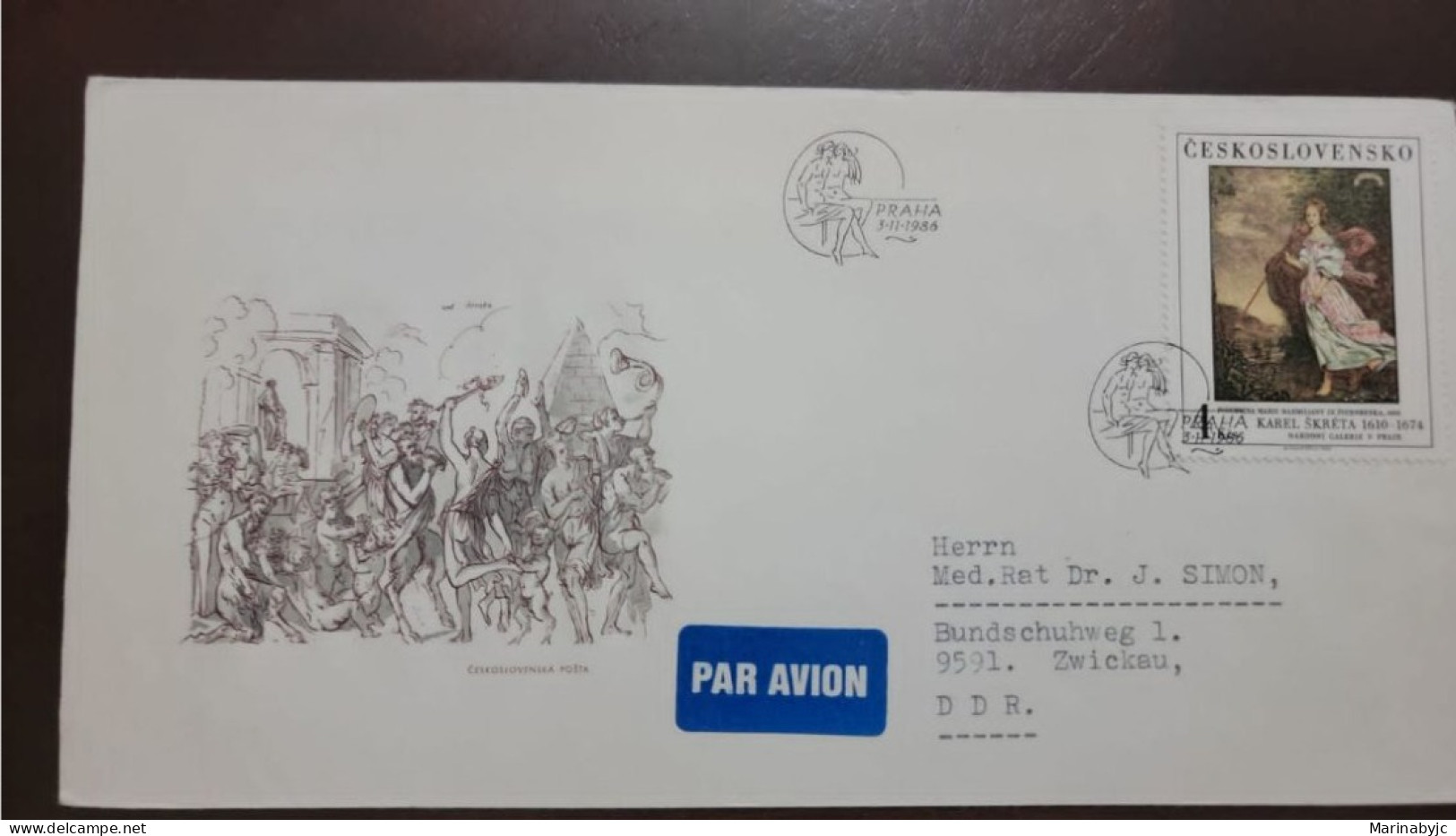 P) 1986 CZECHOSLOVAKIA, MARIA MAXIMILIANA OF STERNBERK, AIRMAIL, FDC CIRCULATED TO ZWICKAU, XF - Autres & Non Classés