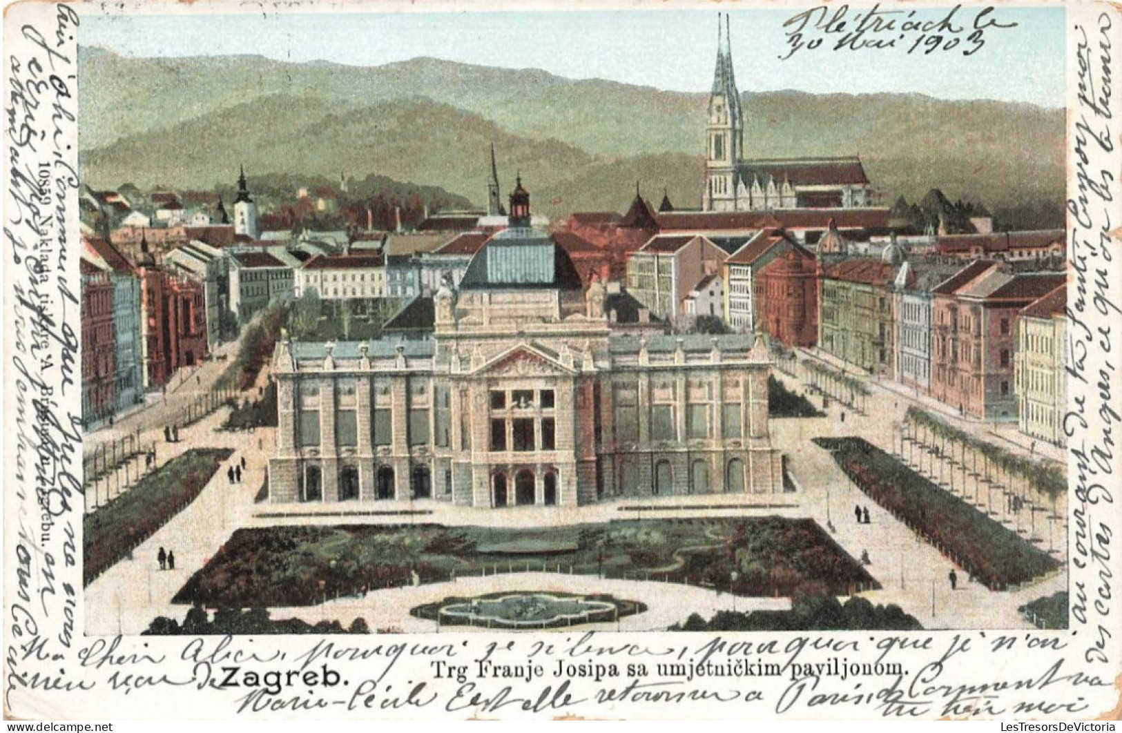 CROATIE - Zagreb - Vue Générale De La Place Franja Josipa Avec Le Pavillon Des Arts - Colorisé - Carte Postale Ancienne - Croatia