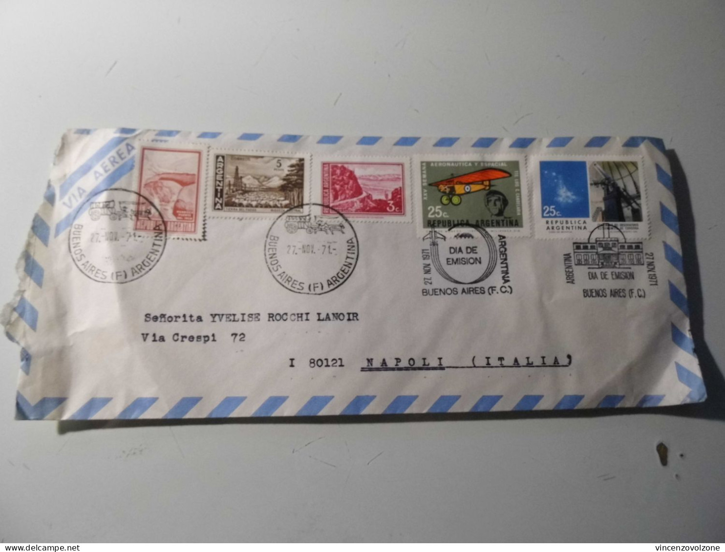 Busta Viaggiata Posta Aerea Per L'italia "DIA DE EMISION XXV SEMANA AERONAUTICA Y ESPACIAL" 1971 - Storia Postale