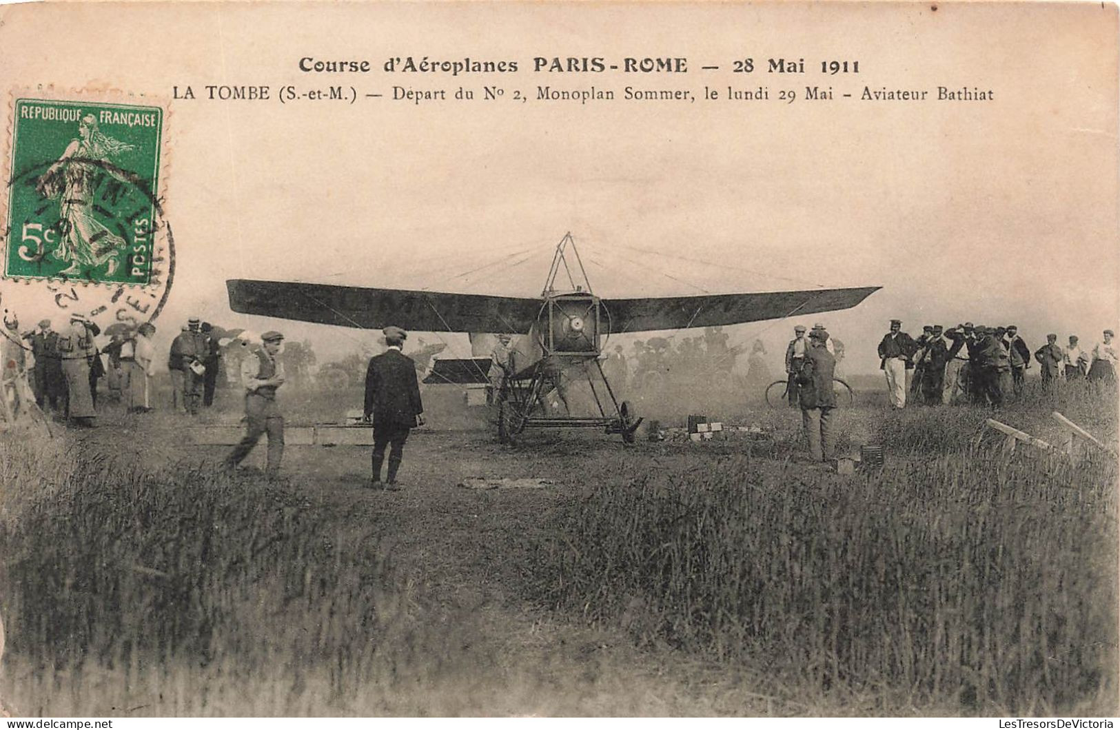 FRANCE - La Tombe - Course D'Aéroplanes Paris-Rome - 28 Mai 1911 - Aviateur Bathiat - Carte Postale Ancienne - Andere & Zonder Classificatie