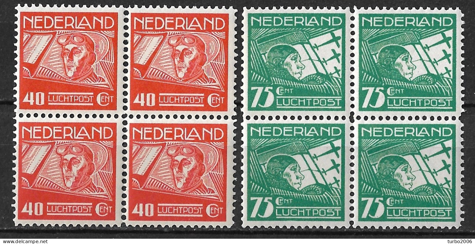 1928 Luchtpost Koppen En Van Der Hoop Postfrisse Serie In Blokken Van 4 NVPH LP 4 / 5 B - Posta Aerea