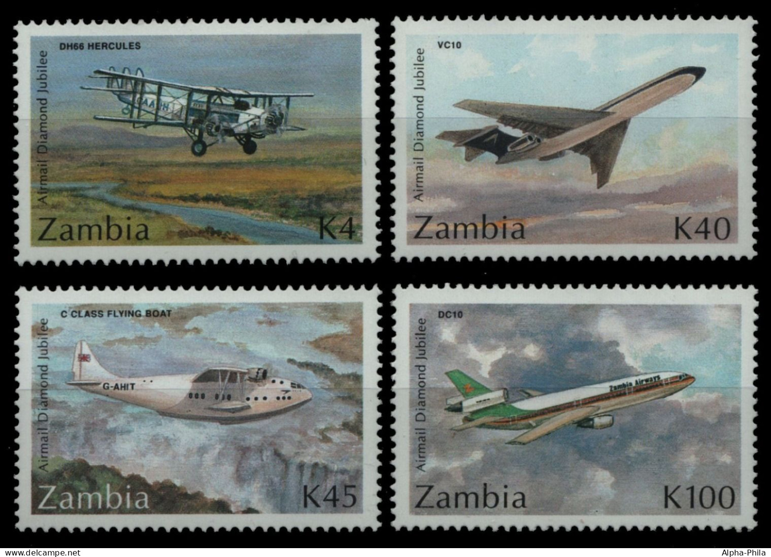 Sambia 1992 - Mi-Nr. 607-610 ** - MNH - Luftfahrt / Aviation - Zambie (1965-...)