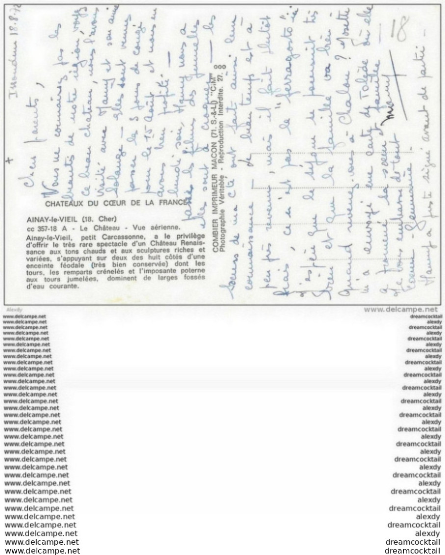 Cpsm 18 AINAY-LE-VIEIL. Le Château 1972 - Ainay-le-Vieil