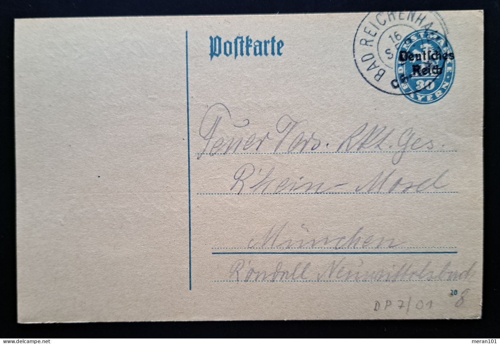 Deutsches Reich DIENST 1920, Dienstpostkarte DP7/01 BAD REICHENHALL - Dienstmarken