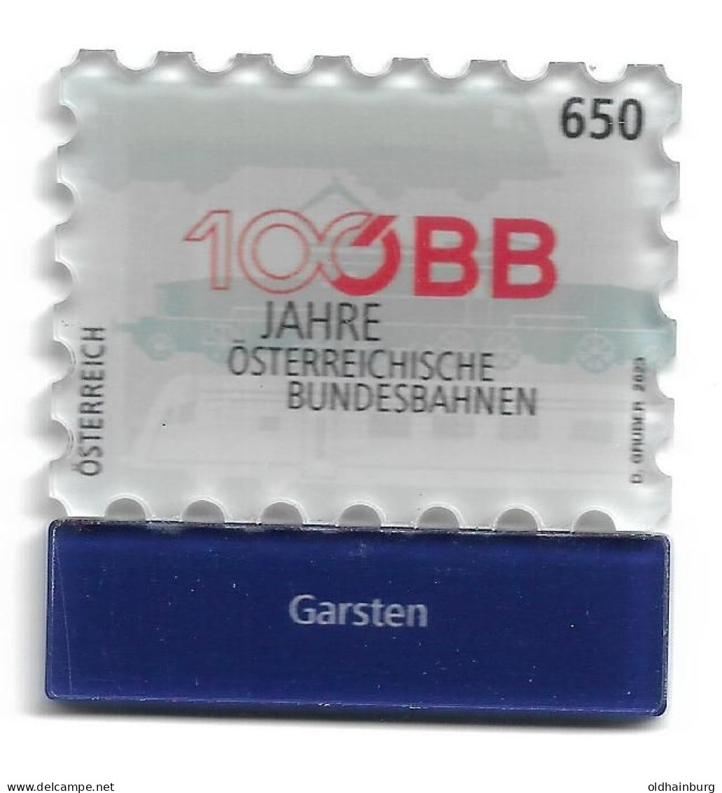 0101d: Österreich 2023, Eisenbahn, Österreichische Bundesbahnen ÖBB, Acrylmarke Bahnhof Garsten - Steyr