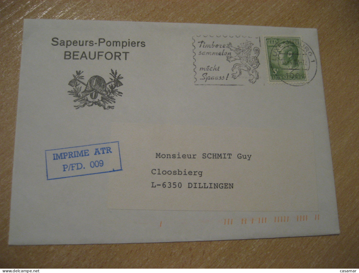 BEAUFORT Sapeurs-Pompiers 1993 To Dillingen Firemen Fireman Sapeur Pompier Pompiers Cancel Cover LUXEMBOURG - Sapeurs-Pompiers