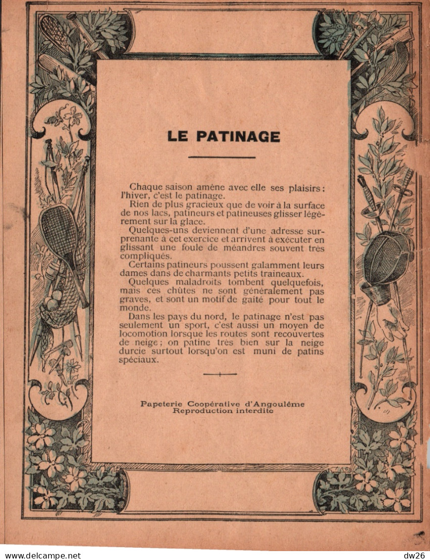 Protège-cahiers XIXe: Les Sports - Le Patinage (Patin à Glace) Illustration Couleur Papeterie D'Angoulême - Coberturas De Libros