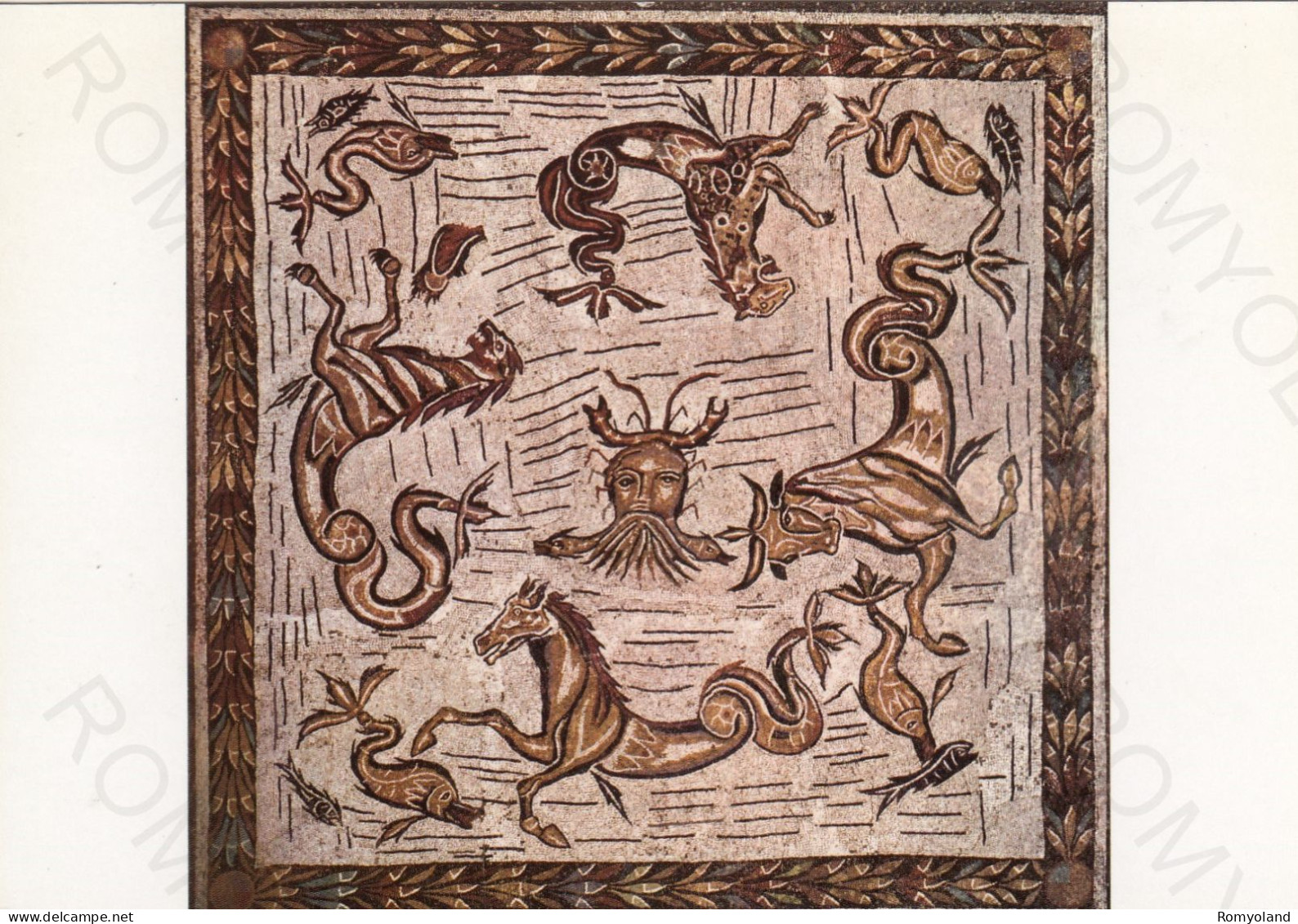 CARTOLINA  ROMA,LAZIO-MUSEO NAZIONALE ROMANO-MOSAICO CON TESTA DI OCEANO TRA MOSTRI MARINI-STORIA,NON VIAGGIATA - Museos