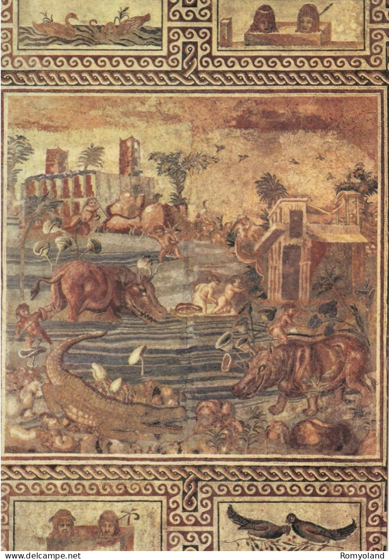 CARTOLINA  ROMA,LAZIO-MUSEO NAZIONALE ROMANO-MOSAICO DEL NILO,PIGMEI ED ANIMALI-STORIA,CULTURA,MEMORIA,NON VIAGGIATA - Musei