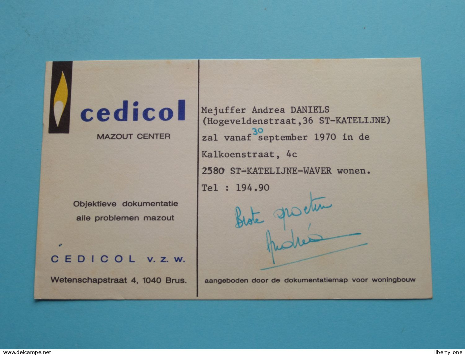 PUBLIKAART > CEDICOL Brussel Naar St. KATELIJNE-WAVER Tél 194.90 ( Voir / Zie SCANS ) Anno 1970 ! - Sint-Katelijne-Waver