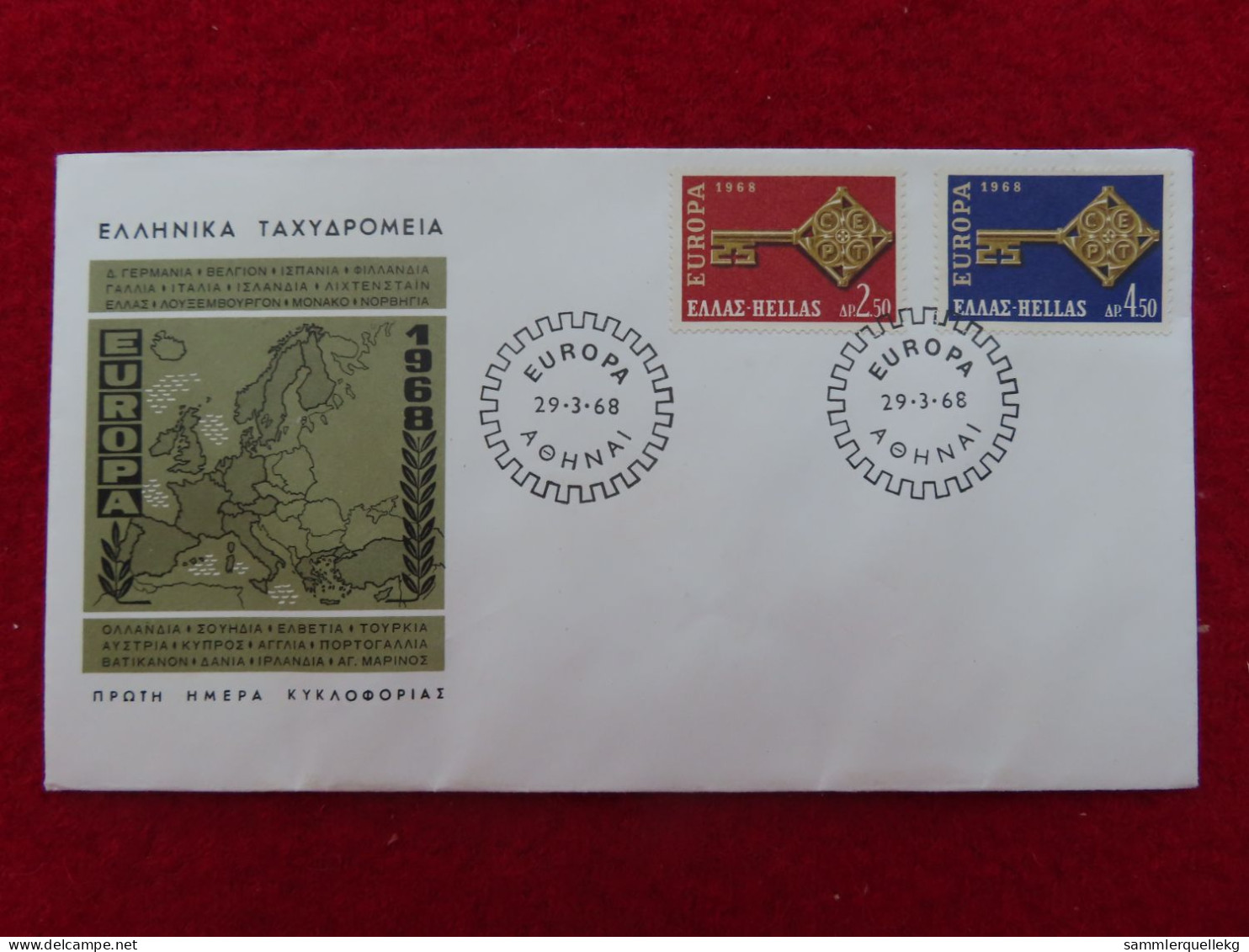 Griechenland 974 - 975 Ersttagsbrief 29. 3. 1968, Europa (Nr. 238 ) - Brieven En Documenten