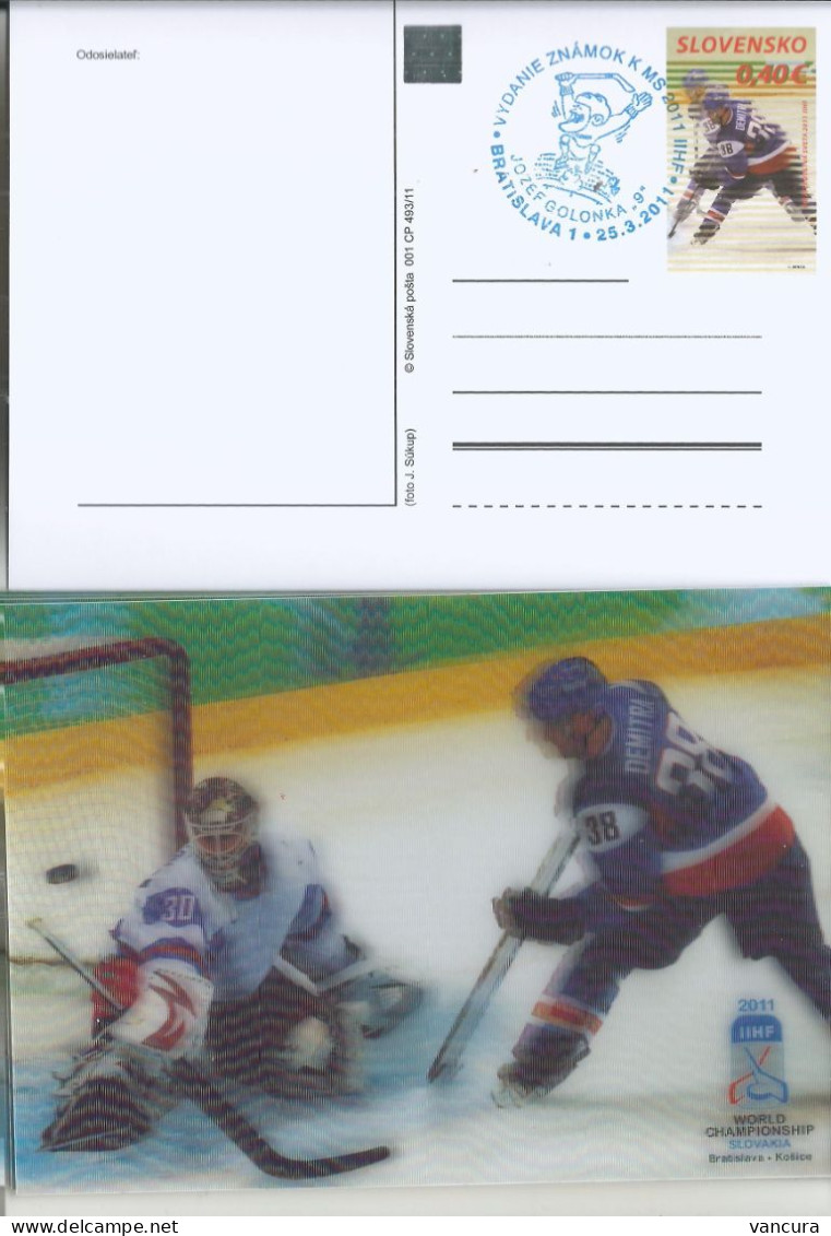 001 CP 493/11 Slovakia Ice Hockey Championship 2011 Golonka Cancel POOR SCAN CAUSED BY LENTICULAR EFFECT! - Postales