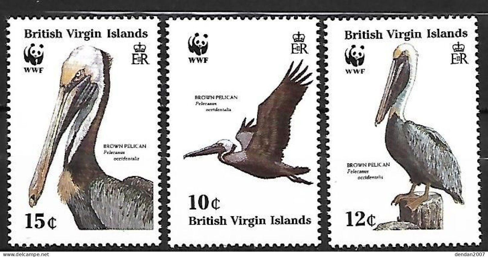 Family PELICANS :  3/4 Serie MNH ** : 3x   Brown Pelican  (Pelecanus Occidentalis) - Pélicans