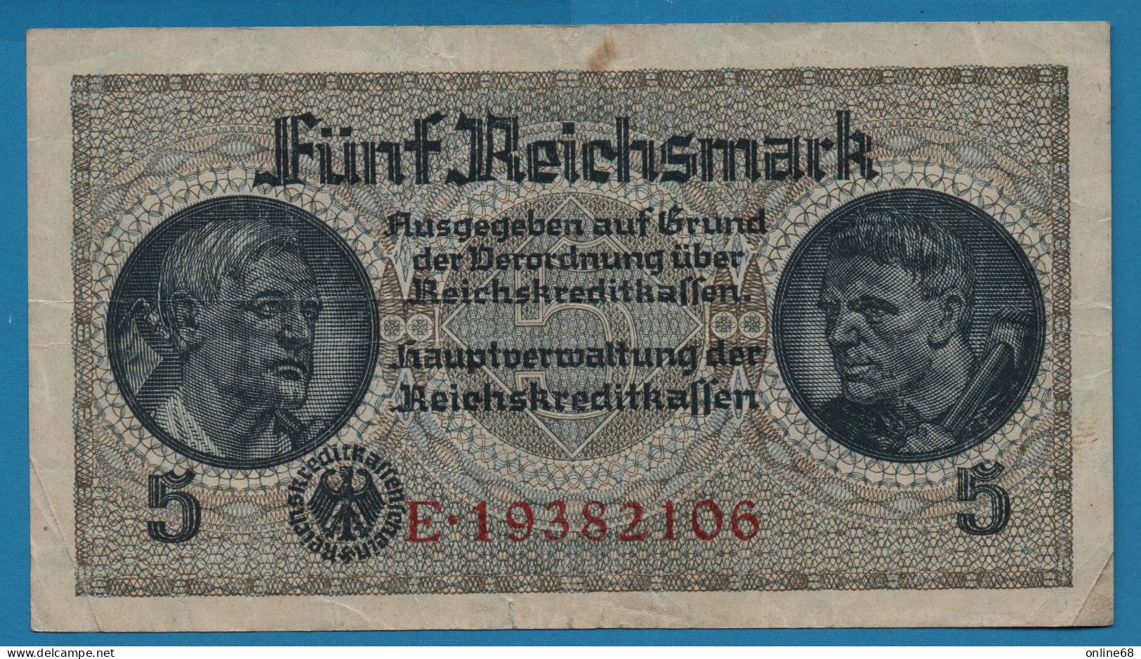 DEUTSCHES REICH 5 MARK ND (1940-1945) # E.19382106 P# R138b Occupied Territories - WWII Reichskreditkasse - Tweede Wereldoorlog