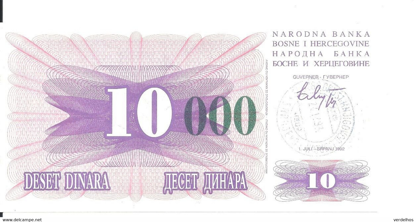 BOSNIE HERZEGOVINE 10000 DINARA 1993 UNC P 53 G - Bosnie-Herzegovine