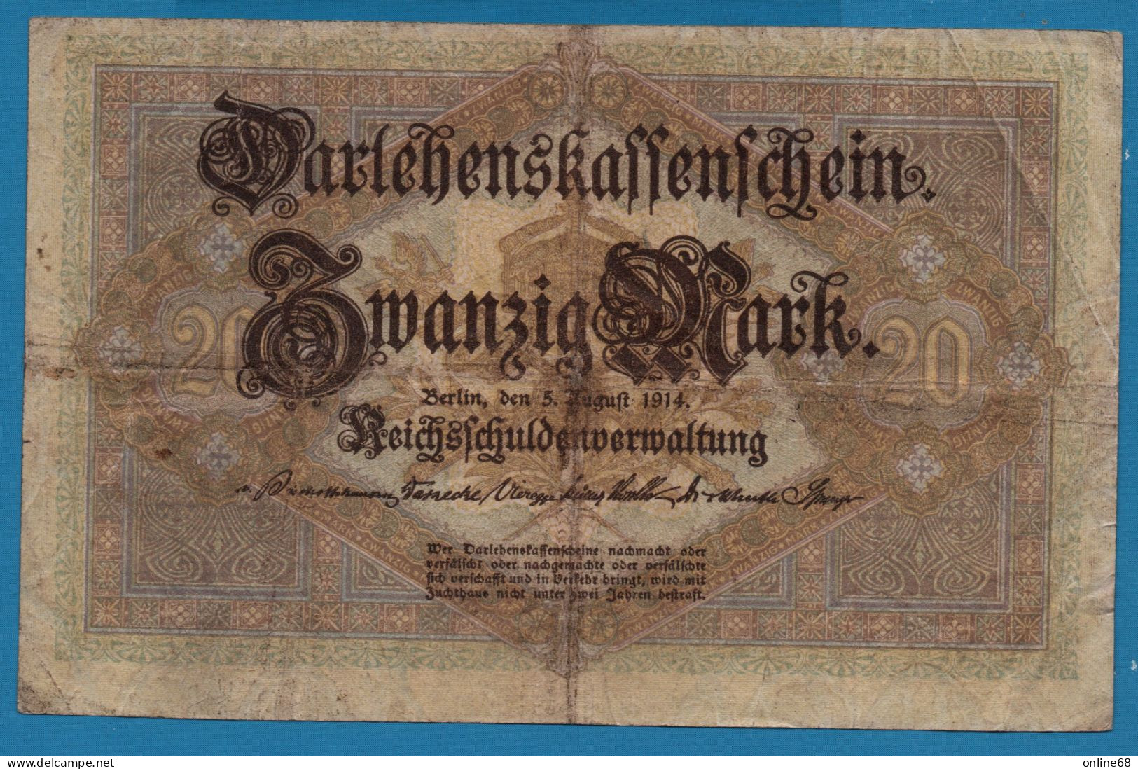 DEUTSCHES REICH 20 MARK 05.08.1914 # R.1968676 P# 48b DARLEHENSKASSENSCHEIN - 20 Mark