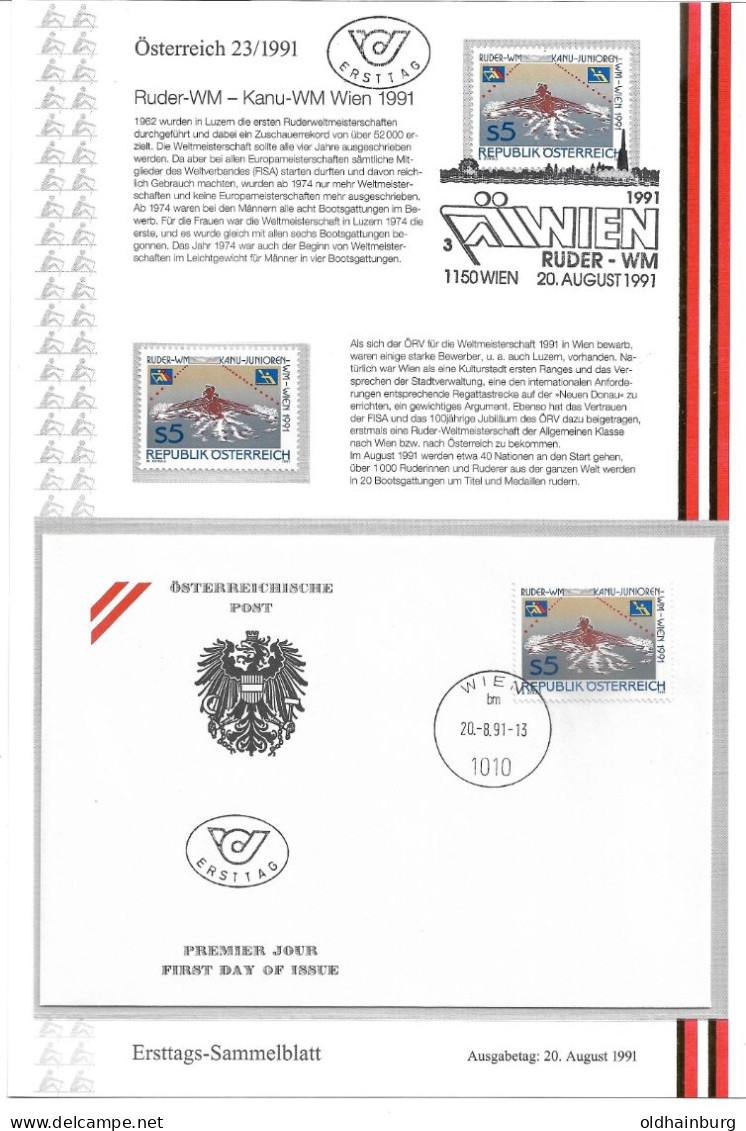 0102i: Österreich 1991, Kanu- Und Ruder- WM In Wien: FDC, ** Und Gestempelt, Mit Erläuterungen - Canottaggio