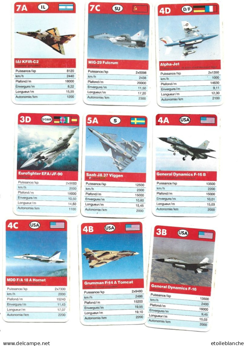 Aviation Militaire, 20 Cartes- Jeu, Avions De Chasse, France (Mirage Dassault), Alpha-Jet, Suède, Israel + USA GB B - Aviation