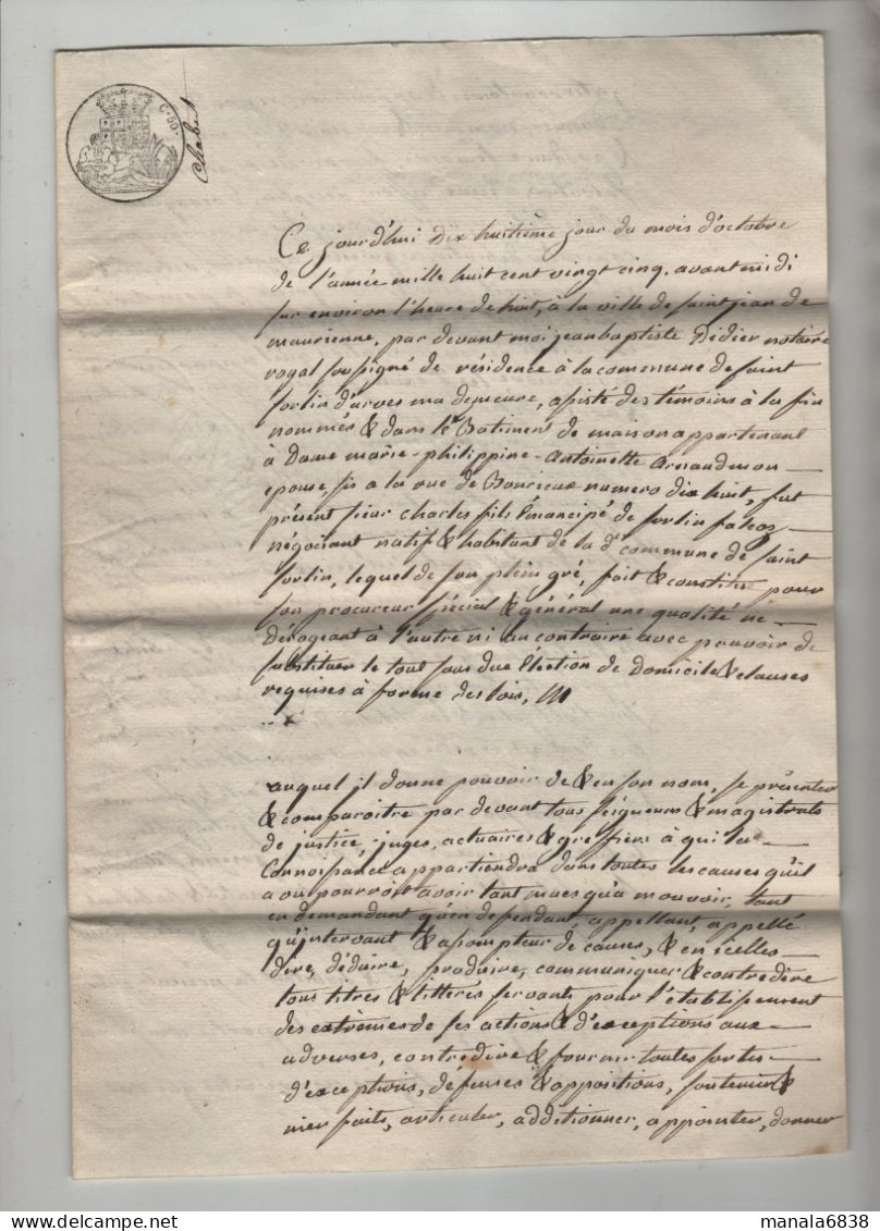 Procuration 1825 Saint Sorlin D'Arves Falcoz à Identifier - Non Classés