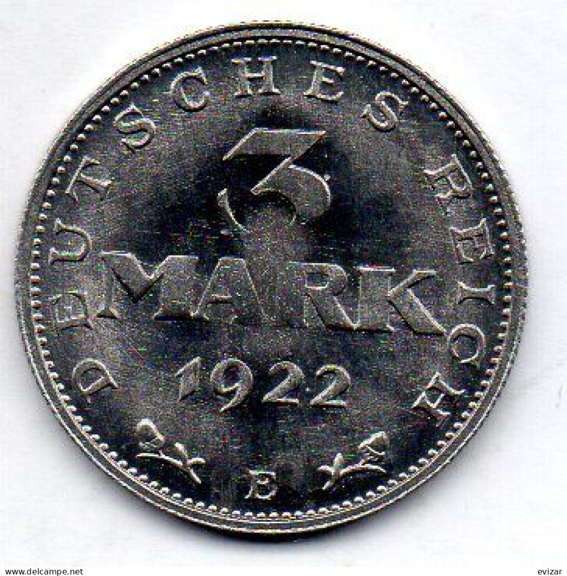 GERMANY - WEIMAR REPUBLIC, 3 Mark, Aluminum, Year 1922-E, KM # 29 - 3 Marcos & 3 Reichsmark