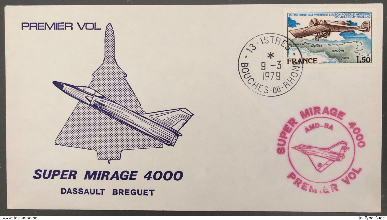 France, Premier Vol, SUPER MIRAGE 4000 - Enveloppe 9.3.1979 - (B1401) - Primi Voli