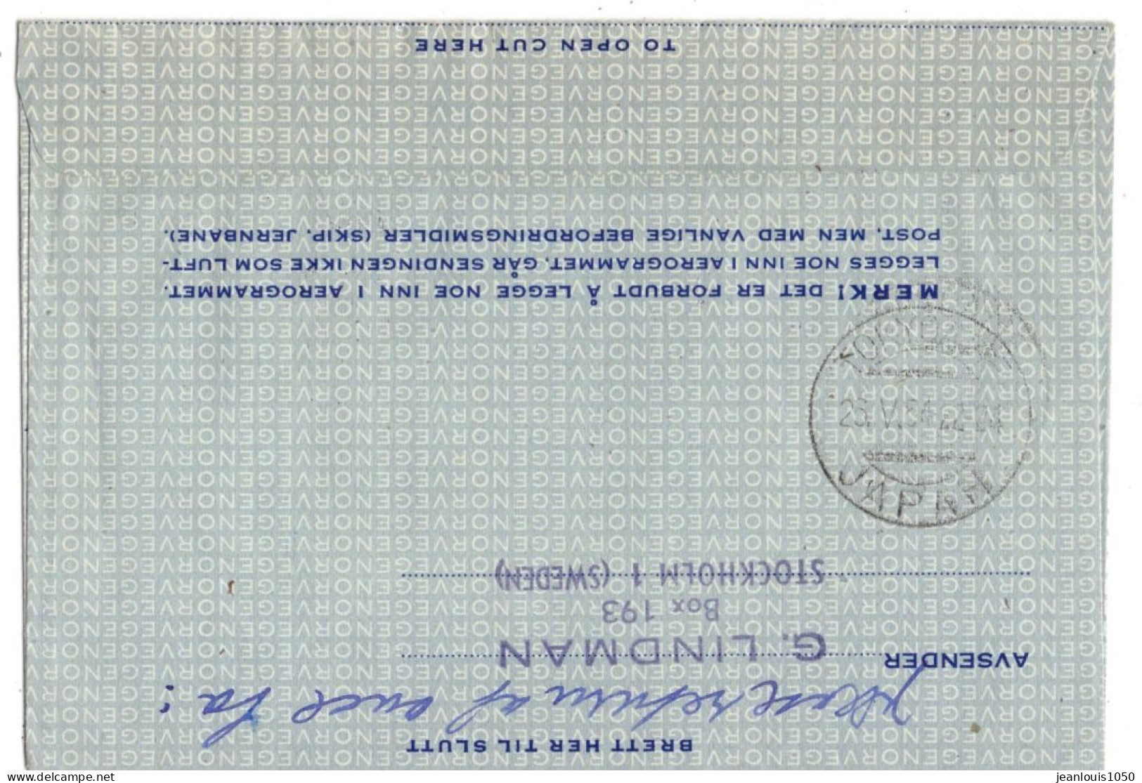 NORVEGE AEROGRAMME 45 ORE AVEC COMPLEMENT OBLITERE PREMIER VOL DIRECT BODO TOKYO DIRECT 24 5 1954 - Lettres & Documents