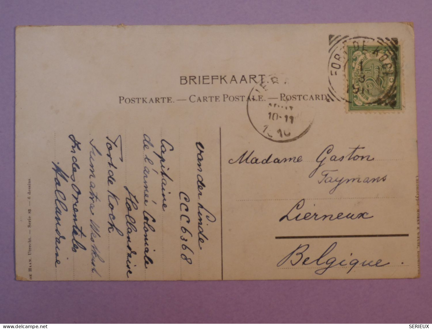 V45 INDE NEERLANDAISE BELLE  CARTE  1910  FORT DE KOCK SUMATRA  A  LIERNEUX  BELGIQUE  ++AFF. INTERESSANT+++++ + - Nederlands-Indië