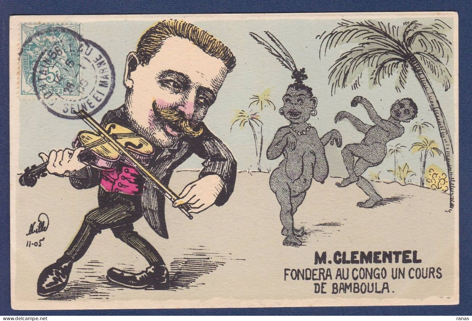 CPA Congo Satirique Caricature Par Mille Clementel Violon Circulé - Französisch-Kongo