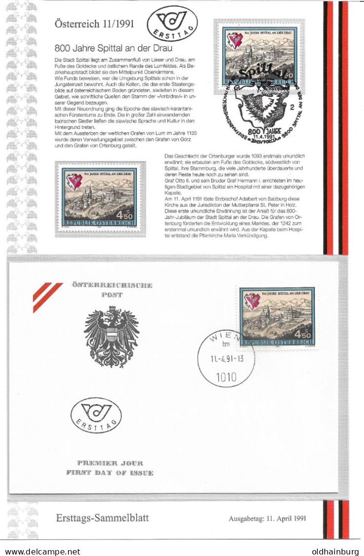 0102r: Österreich 1991, 800 Jahre Spittal An Der Drau: FDC, ** Und Gestempelt, Mit Erläuterungen - Spittal An Der Drau