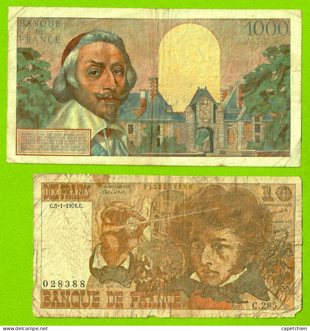 FRANCE /   BILLET DE 1000 FRANCS RICHELIEU En TTB+  UN 10 FRANCS BERLIOZ En B - 1 000 F 1953-1957 ''Richelieu''