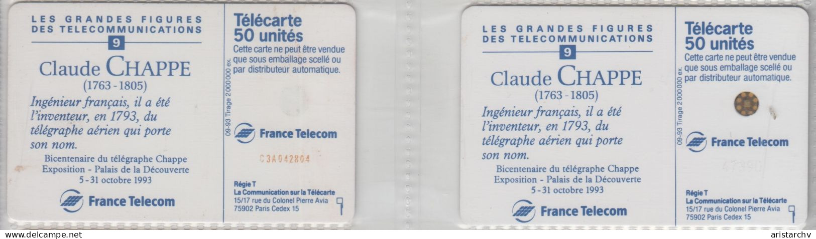 FRANCE 1993 CLAUDE CHAPPE INVENTOR 2 DIFFERENT CARDS - 1993