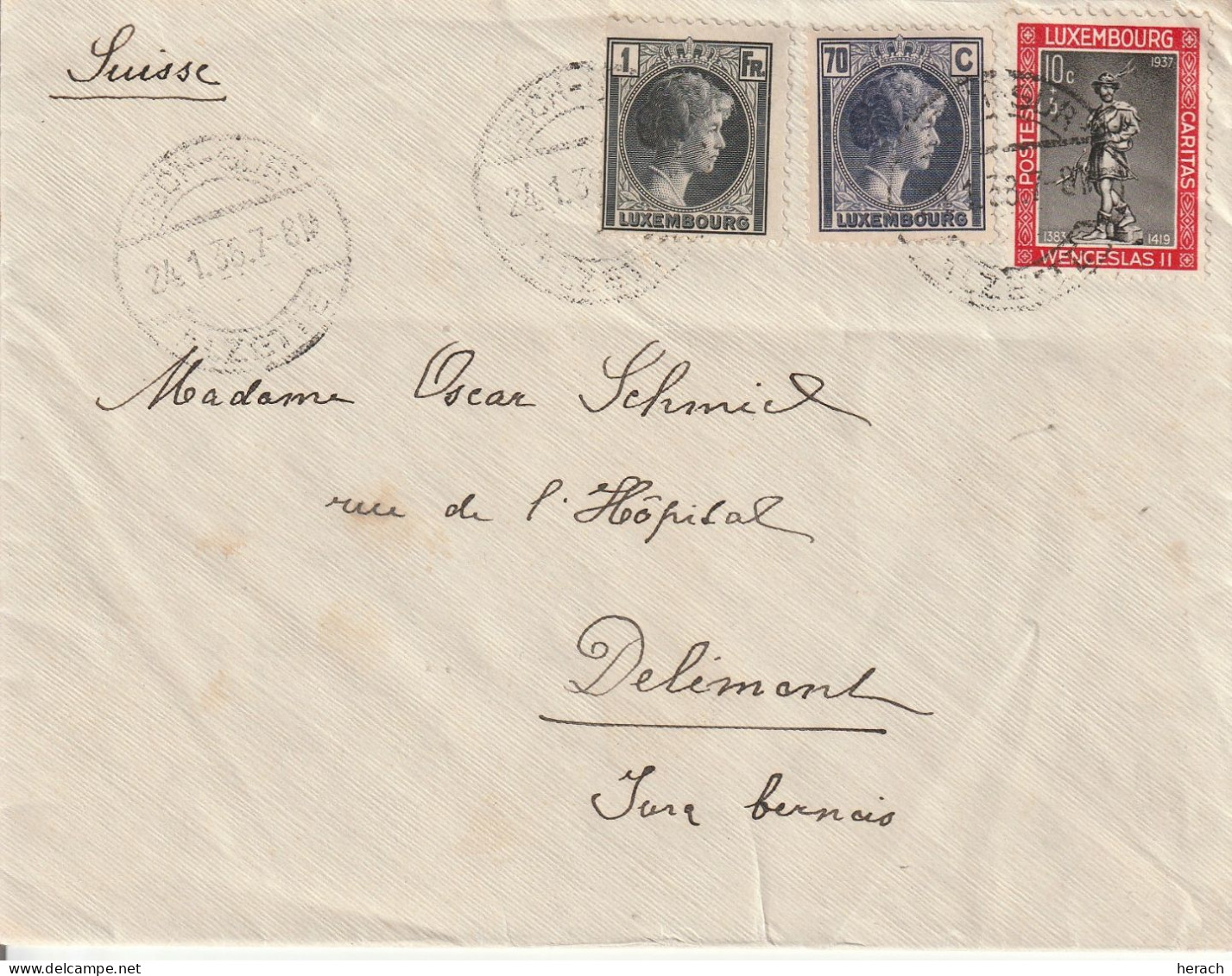 Luxembourg Lettre Esch - Sur - Alzette Pour La Suisse 1939 - 1926-39 Charlotte Rechtsprofil