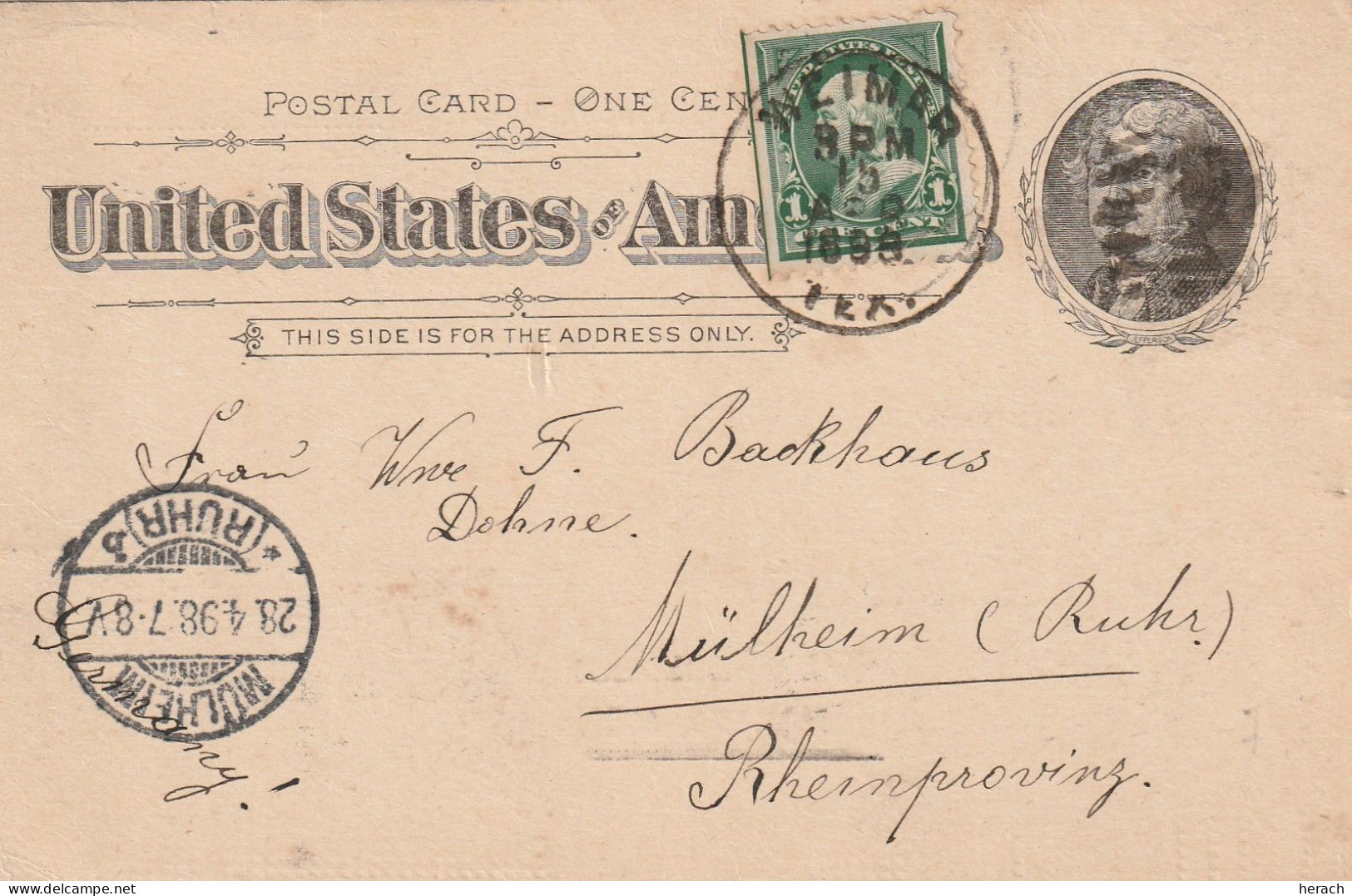 Etats Unis Entier Postal  Privé Illustré Pour L'Allemagne 1898 - ...-1900