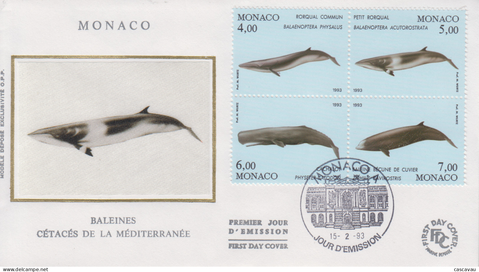 Enveloppe  FDC  1er  Jour    MONACO     BALEINES    Cétacés  De  La  Méditerranée   1993 - Whales