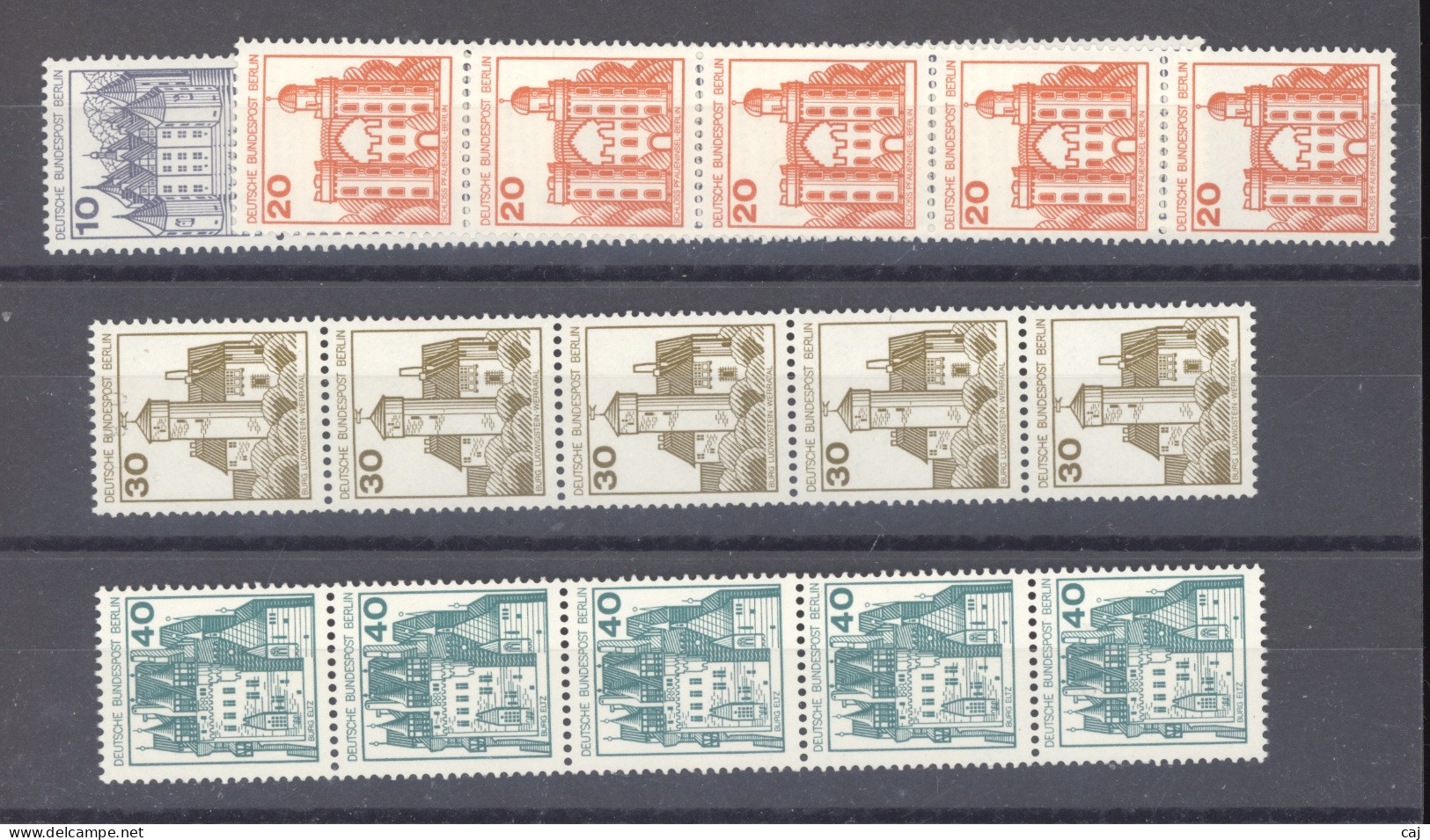 Allemagne  -  Berlin - Roulettes  : Mi  532 R - 535 R  **  Bandes De 5 Avec Numéro Noir - Rollo De Sellos