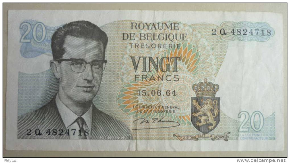 1964 BELGIUM BELGIQUE BAUDOUIN 20 FRANCS  2Q 4824718 - [ 9] Collections