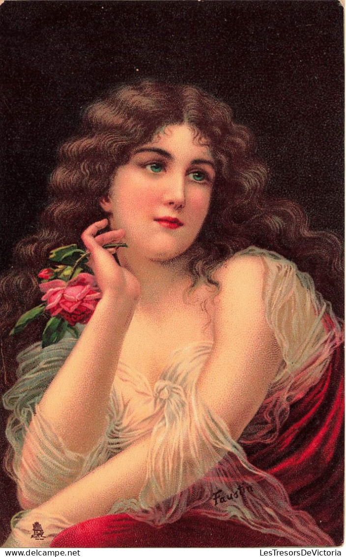 ARTS - Peintures Et Tableaux - Une Jolie Femme Assise Tenant Une Rose - Faustin - Carte Postale Ancienne - Pittura & Quadri