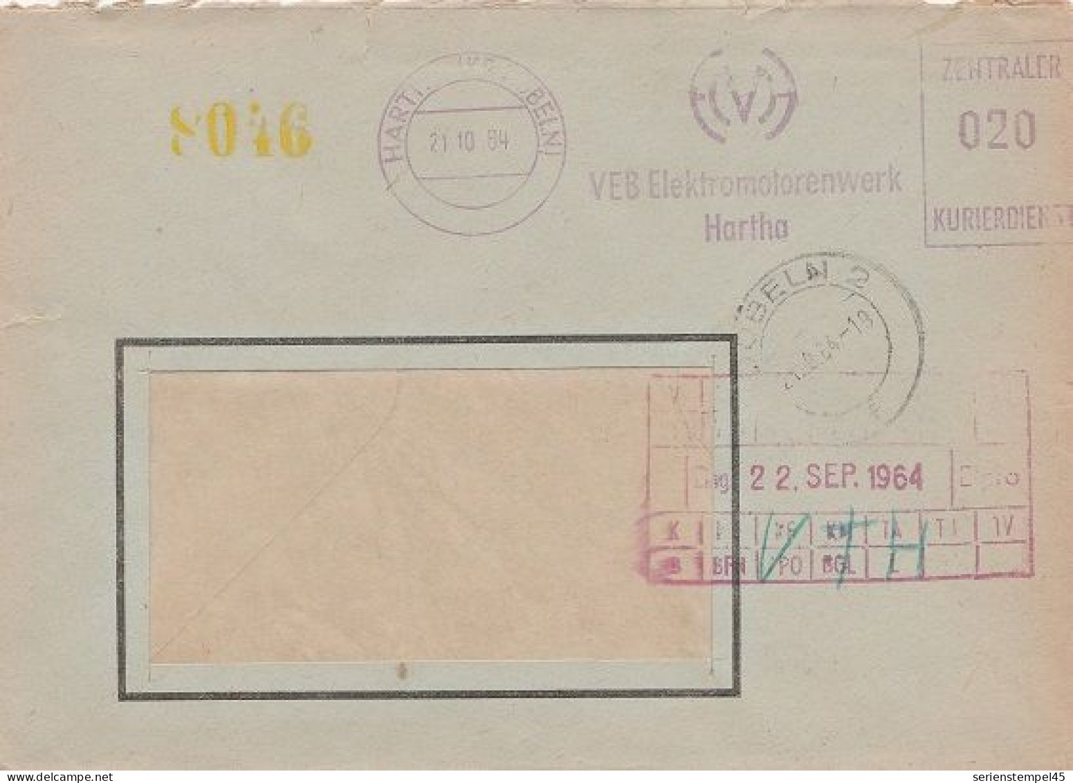 DDR Brief Von ZKD Freistempel Zentraler Kurierdienst Hartha 1964 VEB Elektromotorenwerk - Cartas Máxima