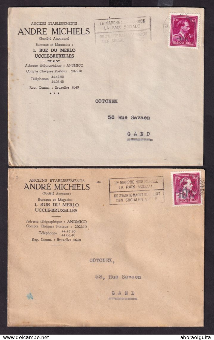 DDEE 807 -- 2 X Enveloppe TP Moins 10 % Surcharge Locale Et Typo BRUXELLES 1946 - Entete Ets André Michiels à UCCLE - 1946 -10%