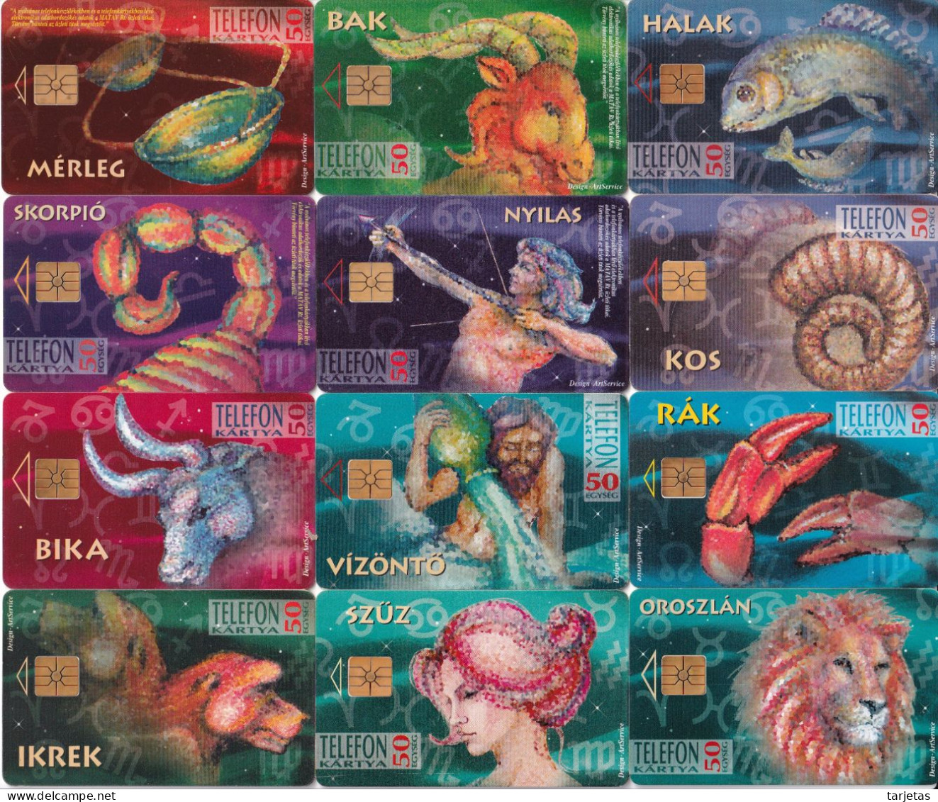 SERIE COMPLETA 12 TARJETAS DE HUNGRIA DE HOROSCOPOS (ZODIACO-ZODIAC) - Zodiaque