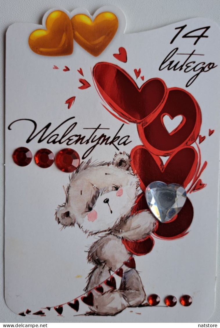 POLAND ..  POSTCARD With Rhinestones..VALENTINE'S DAY - Valentijnsdag