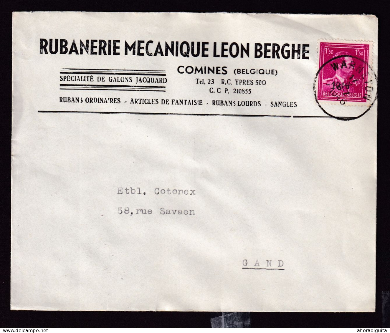 DDEE 813 -- 2 X Enveloppe TP Moins 10 % Surcharge Typo COMINES 1946 - Entete Rubannerie Mécanique Léon Berghe - 1946 -10%