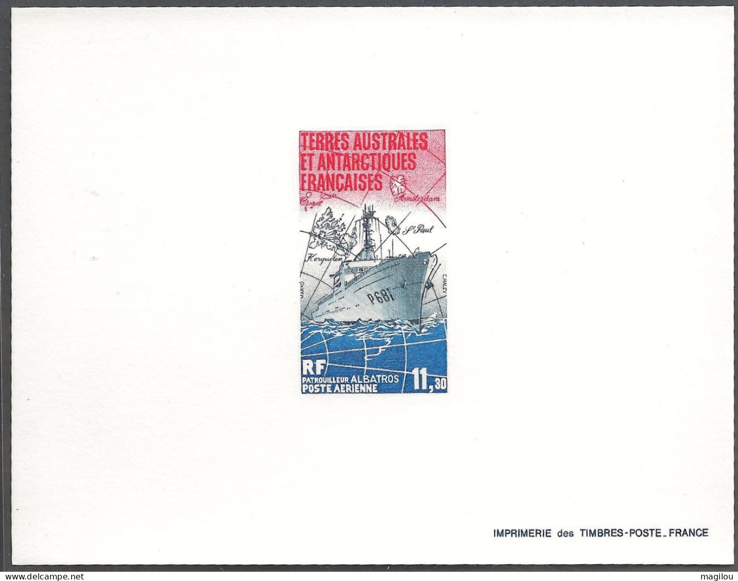 Épreuve De Luxe Taaf/fsat Bateau Patrouilleur Albatros YVT PA 84 - Imperforates, Proofs & Errors