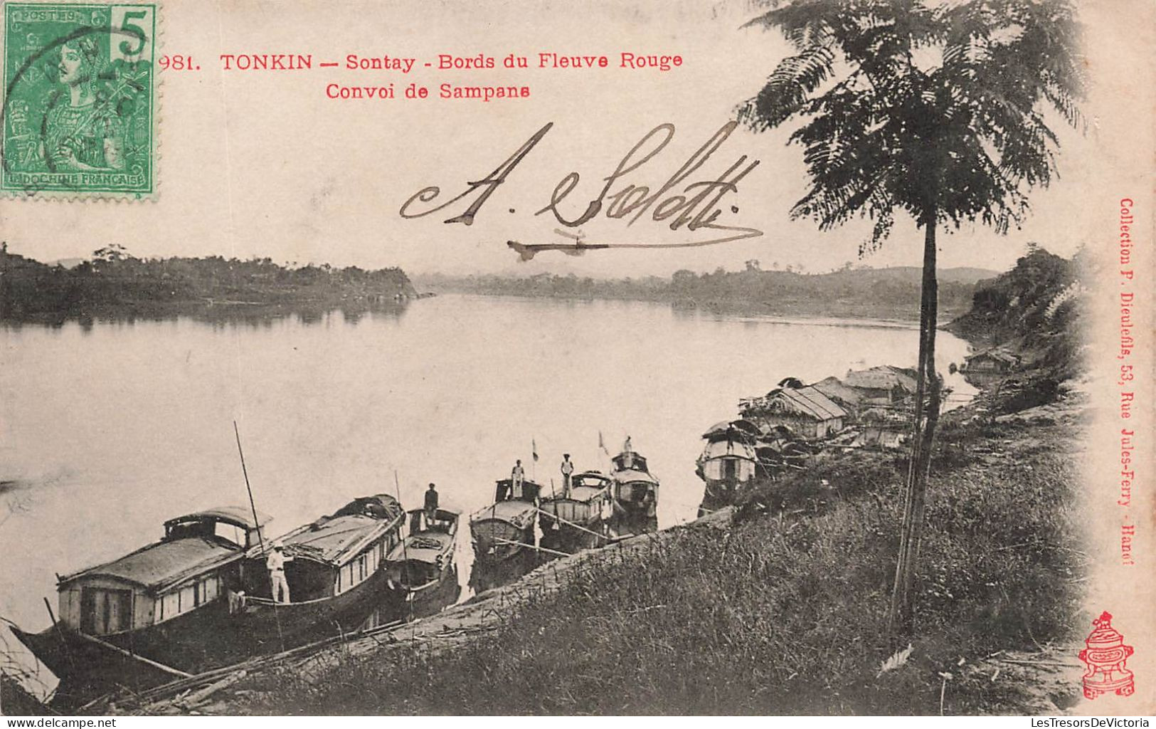 VIET NAM - Tonkin - Sontay - Bords Du Fleuve Rouge - Convoi De Sampans - Carte Postale Ancienne - Vietnam