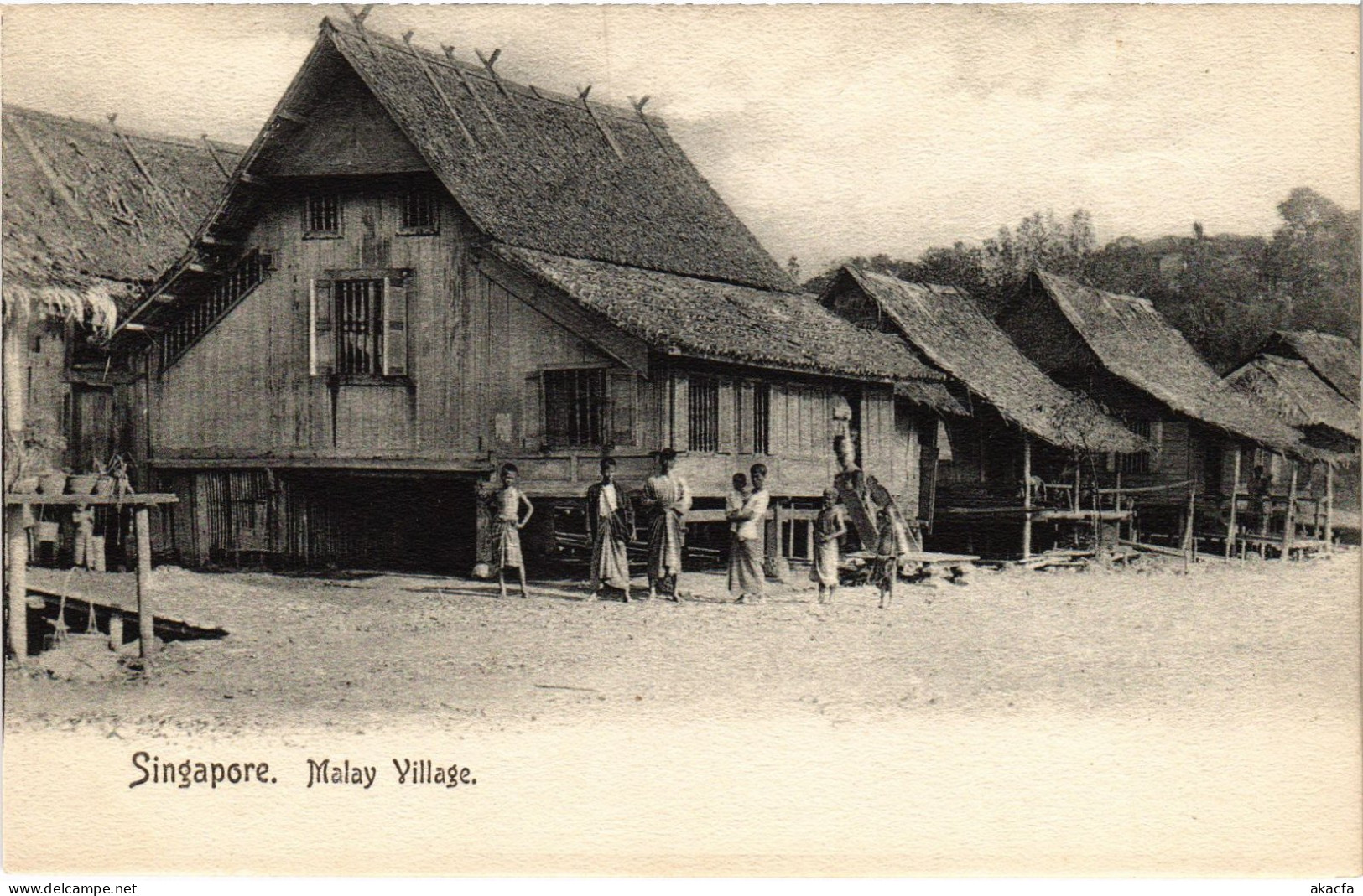 PC SINGAPORE, MALAY VILLAGE, VINTAGE POSTCARD (b1831) - Singapour